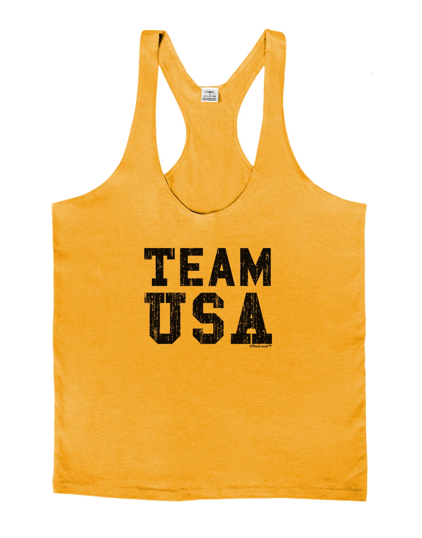 Team USA Distressed Text Mens String Tank Top-Men's String Tank Tops-LOBBO-Gold-Small-Davson Sales