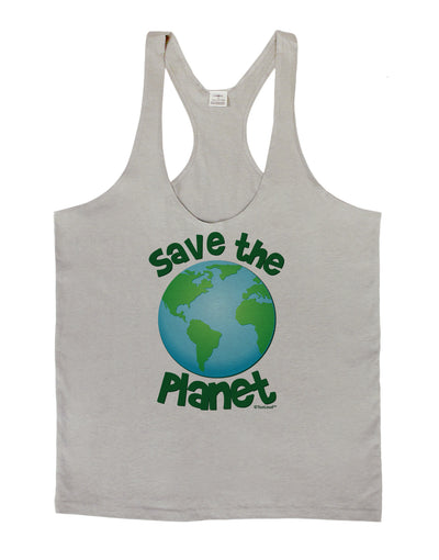 Save the Planet - Earth Mens String Tank Top-Men's String Tank Tops-LOBBO-Light-Gray-Small-Davson Sales