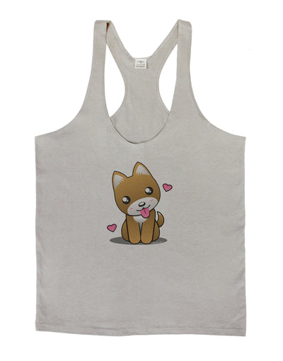 Kawaii Puppy Mens String Tank Top-Men's String Tank Tops-LOBBO-Light-Gray-Small-Davson Sales