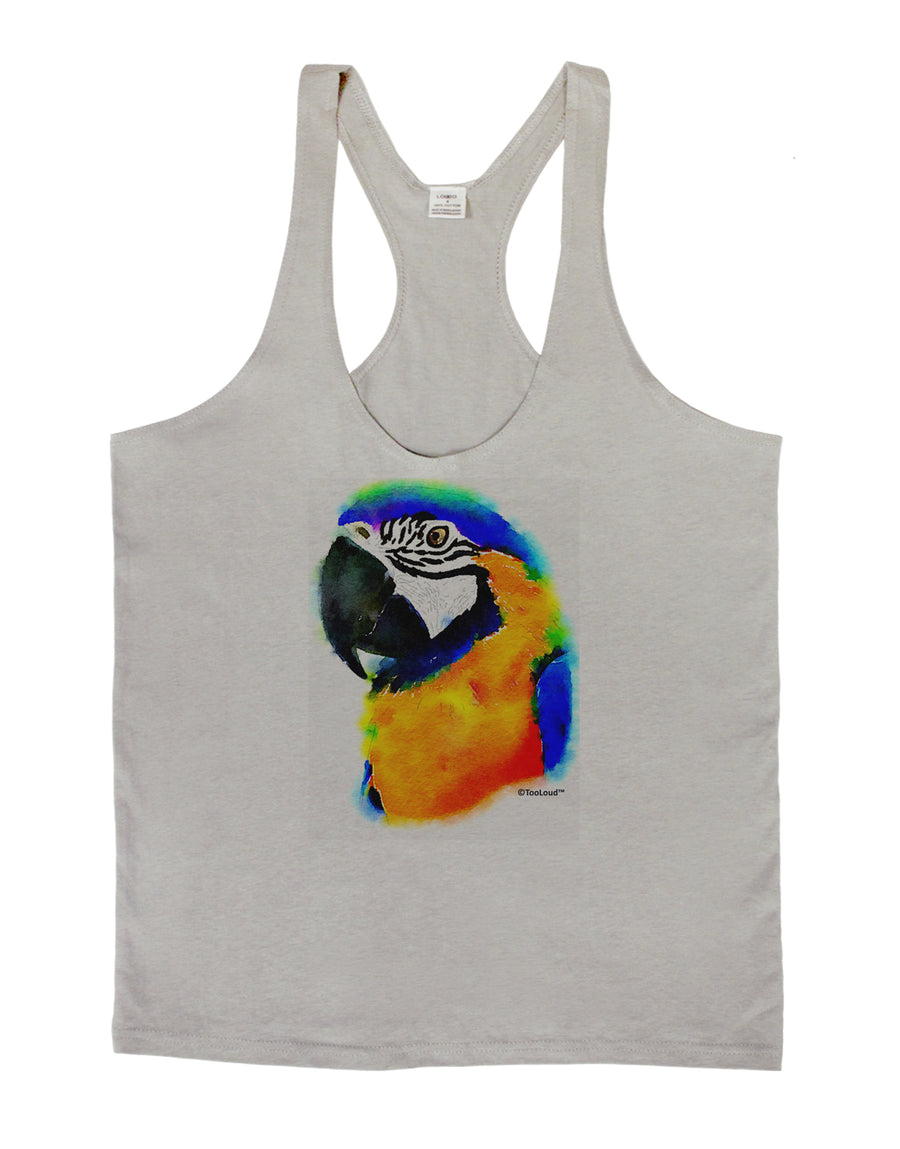 Brightly Colored Parrot Watercolor Mens String Tank Top-Men's String Tank Tops-LOBBO-White-Small-Davson Sales