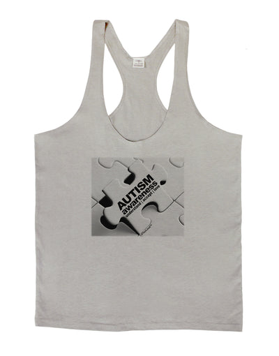 Autism Awareness - Puzzle Black & White Mens String Tank Top-Men's String Tank Tops-LOBBO-Light-Gray-Small-Davson Sales