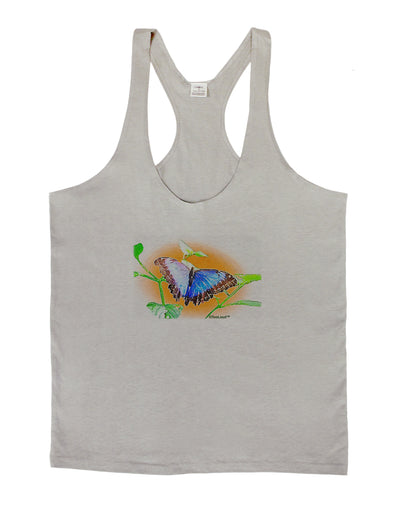 Blue Watercolor Butterfly Mens String Tank Top-Men's String Tank Tops-LOBBO-Light-Gray-Small-Davson Sales