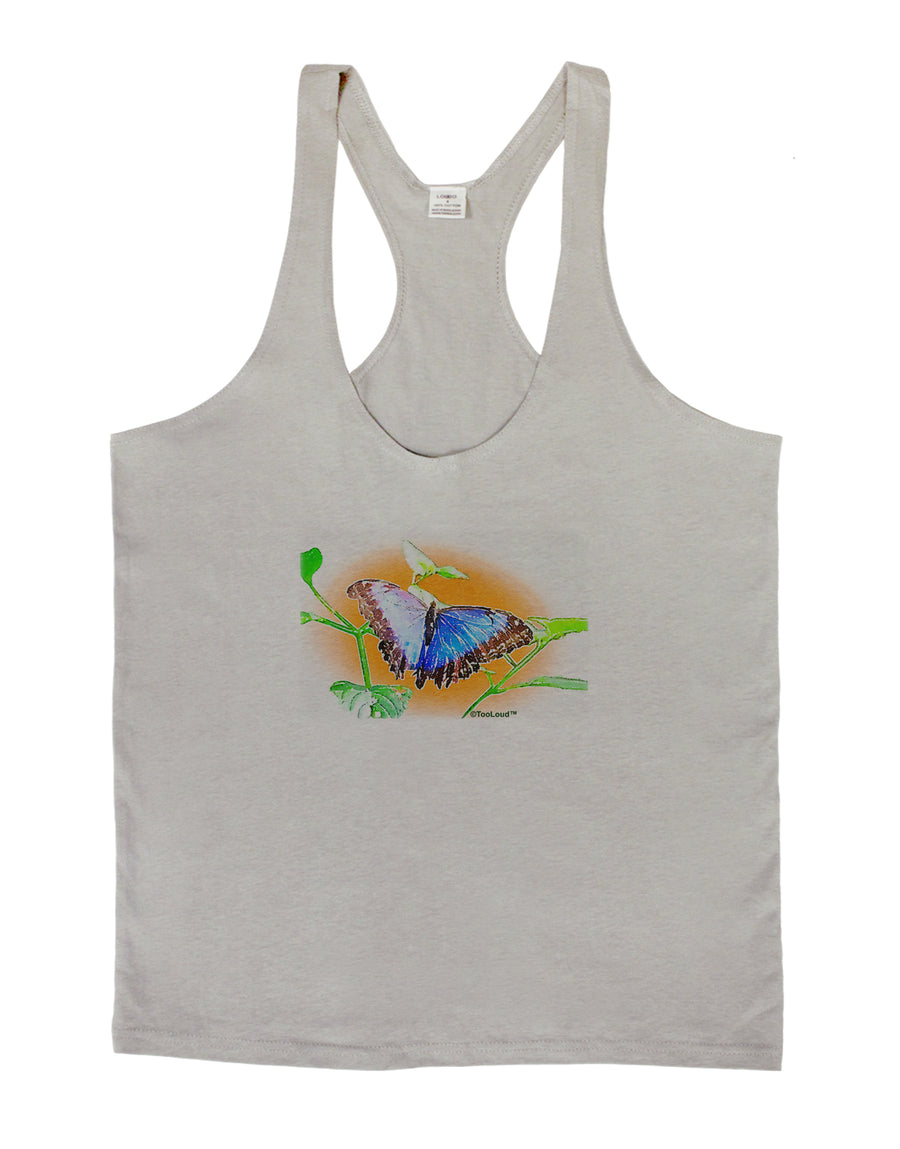 Blue Watercolor Butterfly Mens String Tank Top-Men's String Tank Tops-LOBBO-White-Small-Davson Sales