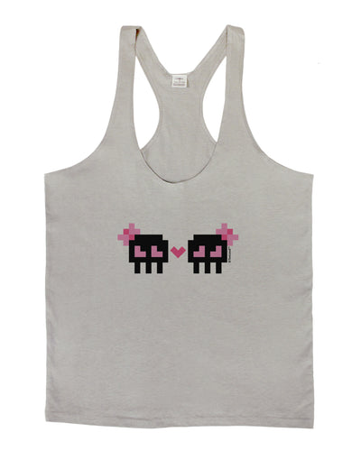 8-Bit Skull Love - Girl and Girl Mens String Tank Top-Men's String Tank Tops-LOBBO-Light-Gray-Small-Davson Sales