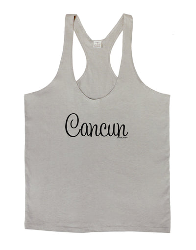 Cancun Mexico - Script Text Mens String Tank Top-Men's String Tank Tops-LOBBO-Light-Gray-Small-Davson Sales