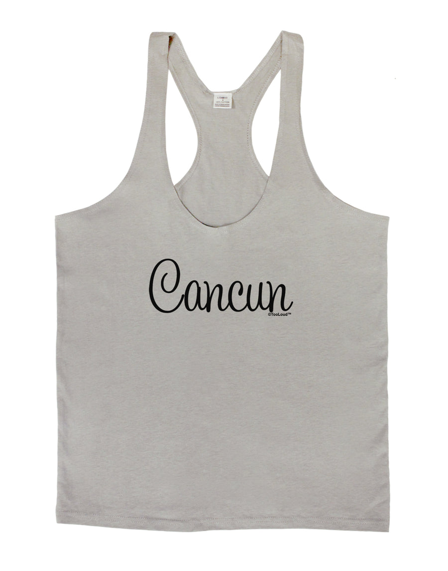 Cancun Mexico - Script Text Mens String Tank Top-Men's String Tank Tops-LOBBO-White-Small-Davson Sales