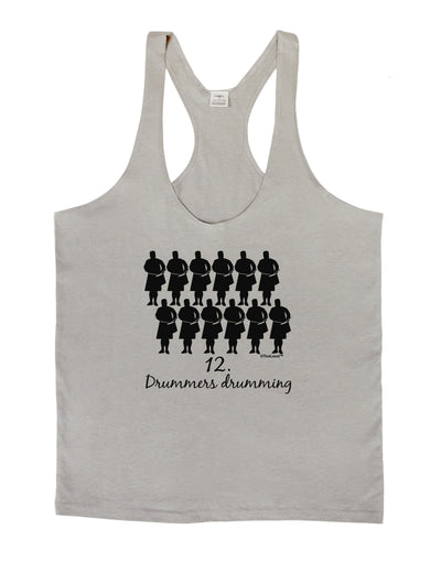 Twelve Drummers Drumming Text Mens String Tank Top-Men's String Tank Tops-LOBBO-Light-Gray-Small-Davson Sales