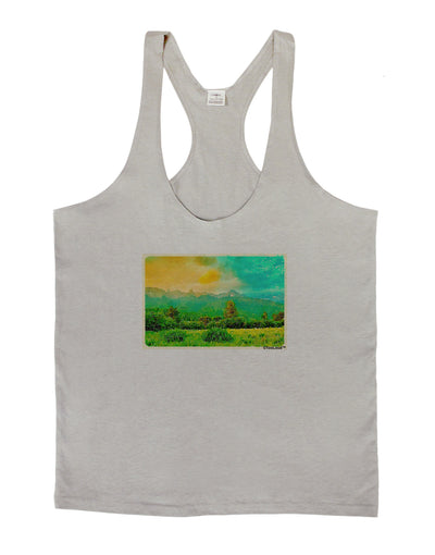 Mountain Sunset Watercolor Mens String Tank Top-Men's String Tank Tops-LOBBO-Light-Gray-Small-Davson Sales