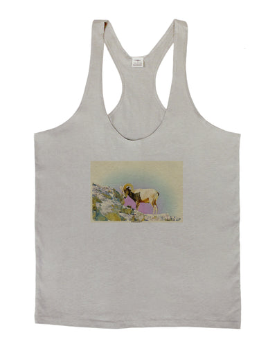 Bighorn Ram Watercolor Mens String Tank Top-Men's String Tank Tops-LOBBO-Light-Gray-Small-Davson Sales