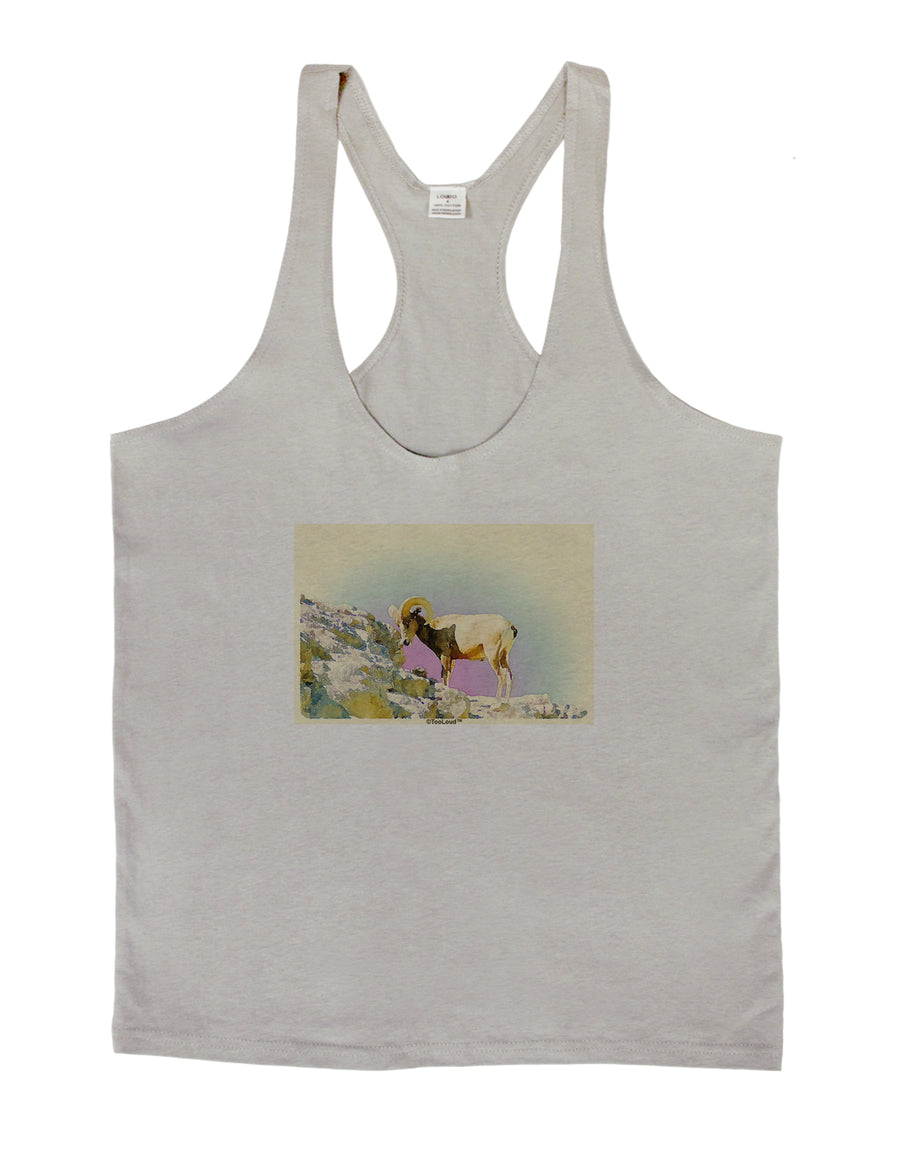 Bighorn Ram Watercolor Mens String Tank Top-Men's String Tank Tops-LOBBO-White-Small-Davson Sales