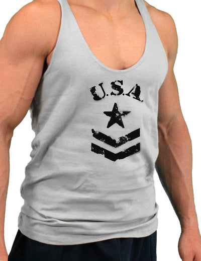 USA Military Star Stencil Logo Mens String Tank Top-LOBBO-Light-Gray-Small-Davson Sales