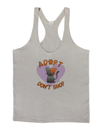 Adopt Don't Shop Cute Kitty Mens String Tank Top-Men's String Tank Tops-LOBBO-Light-Gray-Small-Davson Sales