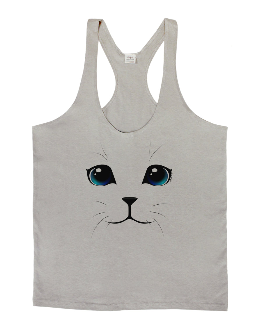 Blue-Eyed Cute Cat Face Mens String Tank Top-Men's String Tank Tops-LOBBO-White-Small-Davson Sales