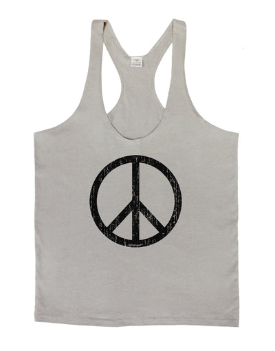 Peace Sign Symbol - Distressed Mens String Tank Top-Men's String Tank Tops-LOBBO-Light-Gray-Small-Davson Sales