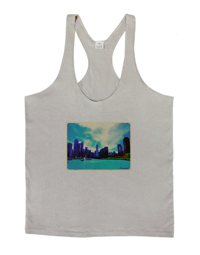 Chicago Skyline Watercolor Mens String Tank Top-Men's String Tank Tops-LOBBO-Light-Gray-Small-Davson Sales