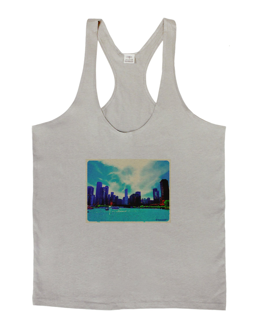 Chicago Skyline Watercolor Mens String Tank Top-Men's String Tank Tops-LOBBO-White-Small-Davson Sales