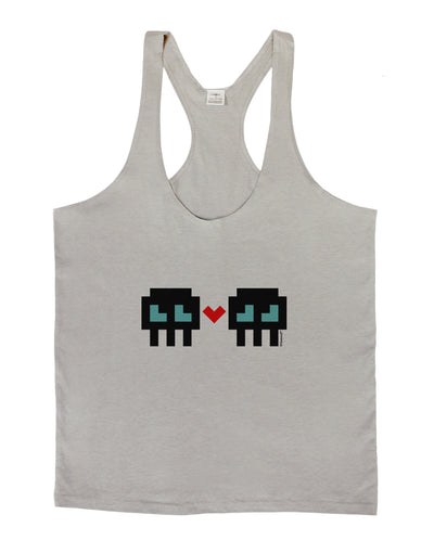 8-Bit Skull Love - Boy and Boy Mens String Tank Top-Men's String Tank Tops-LOBBO-Light-Gray-Small-Davson Sales