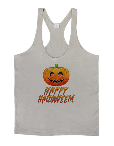 Jack-O-Lantern Watercolor Halloween Mens String Tank Top-Men's String Tank Tops-LOBBO-Light-Gray-Small-Davson Sales