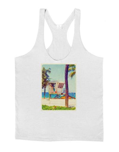 Lifeguard Station Watercolor Mens String Tank Top-Men's String Tank Tops-LOBBO-White-Small-Davson Sales