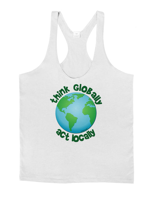 Think Globally Act Locally - Globe Mens String Tank Top-Men's String Tank Tops-LOBBO-White-Small-Davson Sales