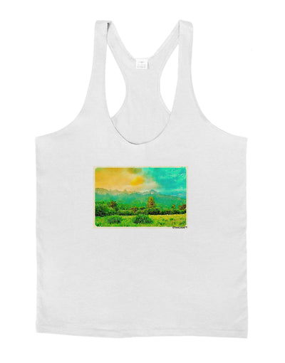 Mountain Sunset Watercolor Mens String Tank Top-Men's String Tank Tops-LOBBO-White-Small-Davson Sales