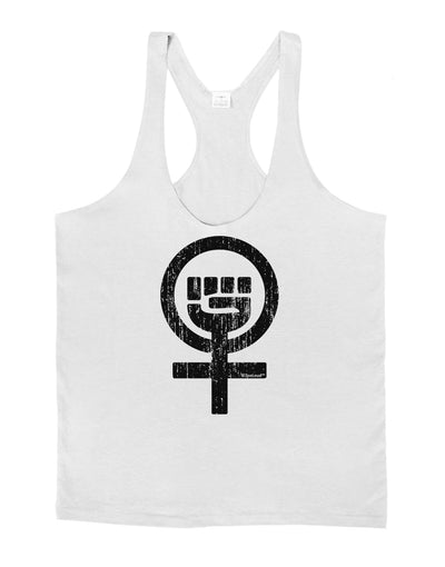 Distressed Feminism Symbol Mens String Tank Top-Men's String Tank Tops-LOBBO-White-Small-Davson Sales