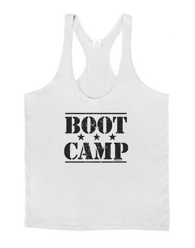Bootcamp Large distressed Text Mens String Tank Top-Men's String Tank Tops-LOBBO-White-Small-Davson Sales