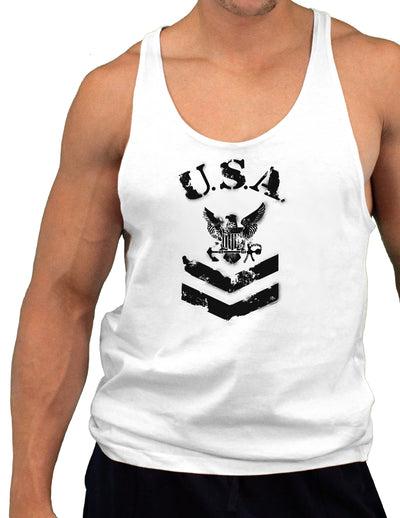USA Military Navy Stencil Logo Mens String Tank Top-LOBBO-White-Small-Davson Sales