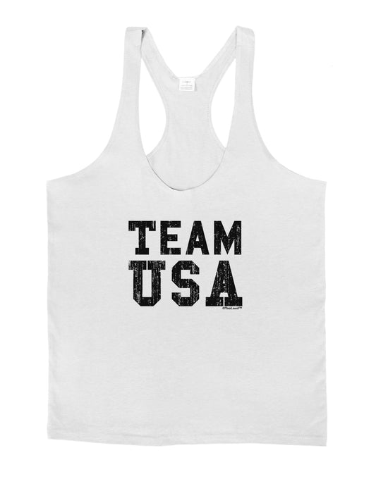 Team USA Distressed Text Mens String Tank Top-Men's String Tank Tops-LOBBO-White-Small-Davson Sales