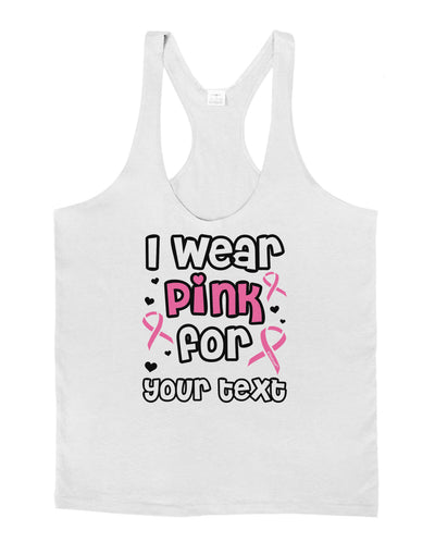 Personalized I Wear Pink for -Name- Breast Cancer Awareness Mens String Tank Top-Men's String Tank Tops-LOBBO-White-Small-Davson Sales