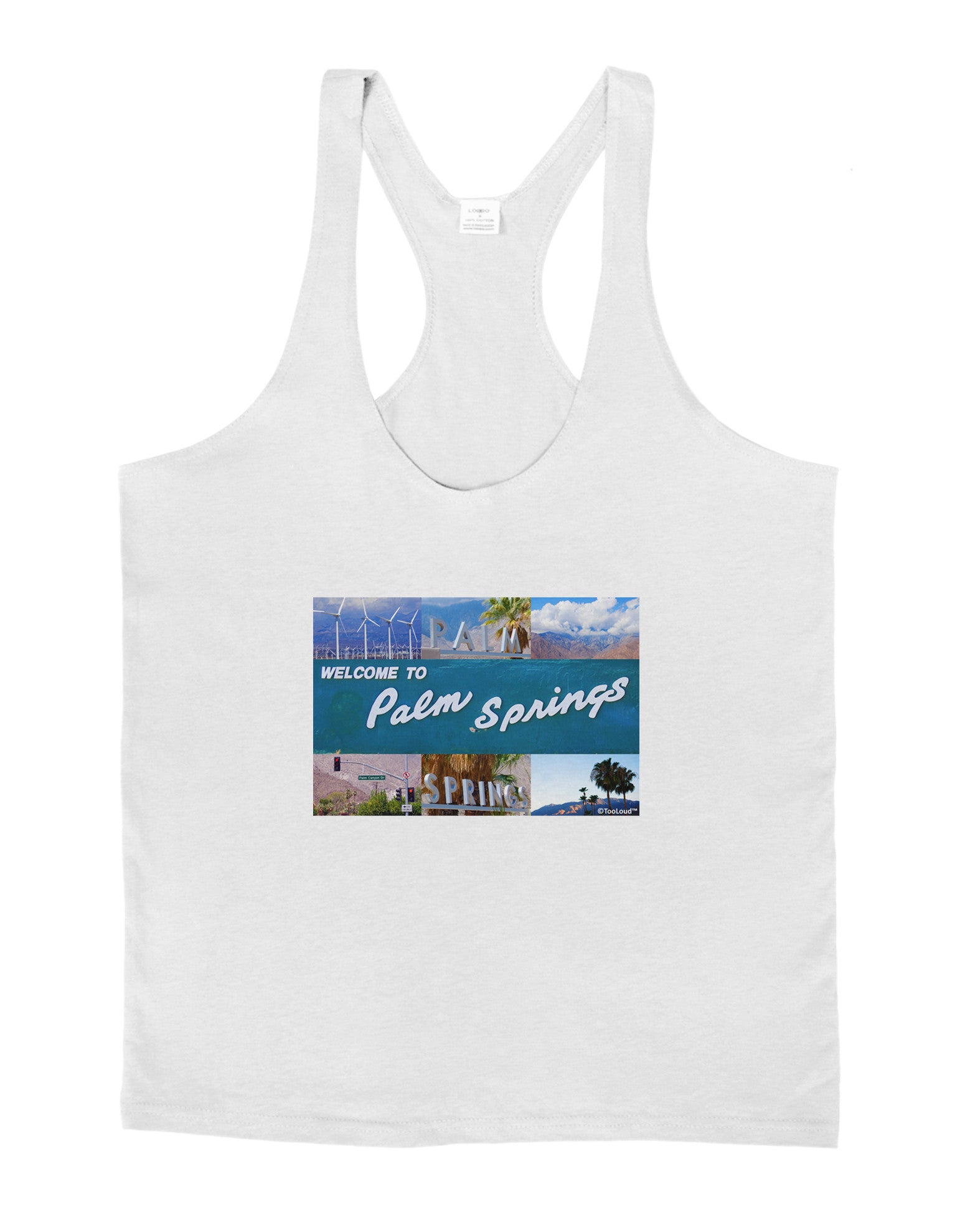 TooLoud Welcome to Palm Springs Collage Mens String Tank Top-Men's String Tank Tops-LOBBO-White-Small-Davson Sales