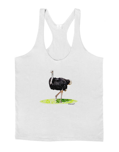 Ostrich Watercolor Mens String Tank Top-Men's String Tank Tops-LOBBO-White-Small-Davson Sales