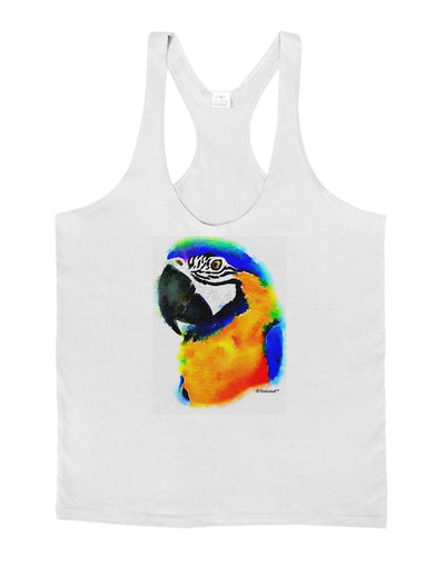 Brightly Colored Parrot Watercolor Mens String Tank Top-Men's String Tank Tops-LOBBO-White-Small-Davson Sales