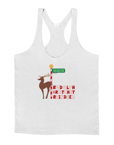 Rudolf Ratchet Reindeer Color Text Mens String Tank Top-Men's String Tank Tops-LOBBO-White-Small-Davson Sales