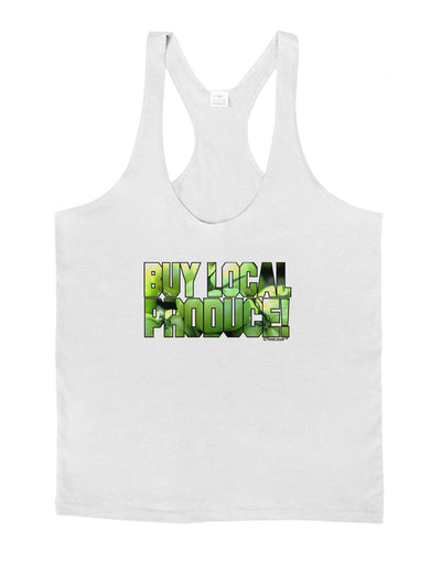 Buy Local - Green Tomatoes Text Mens String Tank Top-Men's String Tank Tops-LOBBO-White-Small-Davson Sales