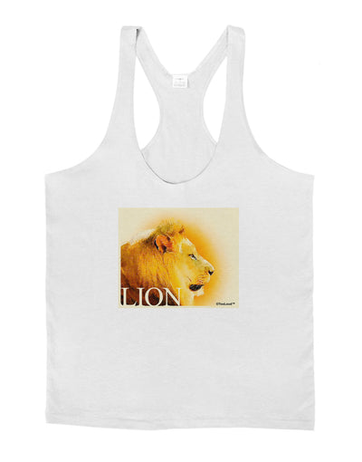 Lion Watercolor 3 Text Mens String Tank Top-Men's String Tank Tops-LOBBO-White-Small-Davson Sales