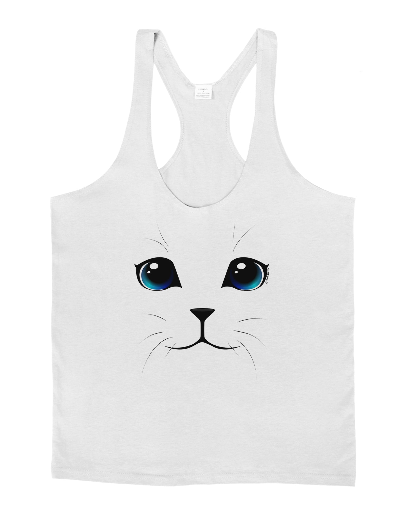 Blue-Eyed Cute Cat Face Mens String Tank Top-Men's String Tank Tops-LOBBO-White-Small-Davson Sales