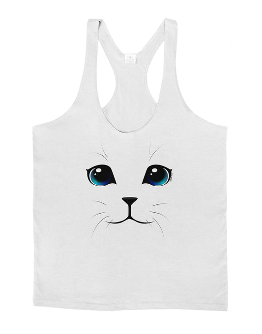 Blue-Eyed Cute Cat Face Mens String Tank Top-Men's String Tank Tops-LOBBO-White-Small-Davson Sales