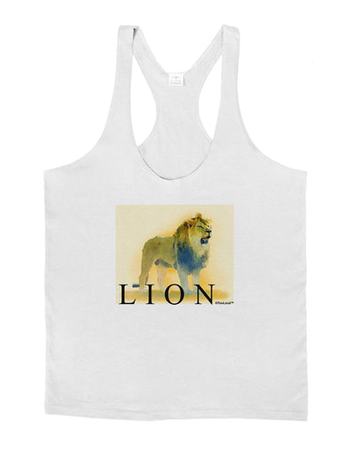 Lion Watercolor 1 Text Mens String Tank Top-Men's String Tank Tops-LOBBO-White-Small-Davson Sales