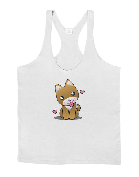 Kawaii Puppy Mens String Tank Top-Men's String Tank Tops-LOBBO-White-Small-Davson Sales