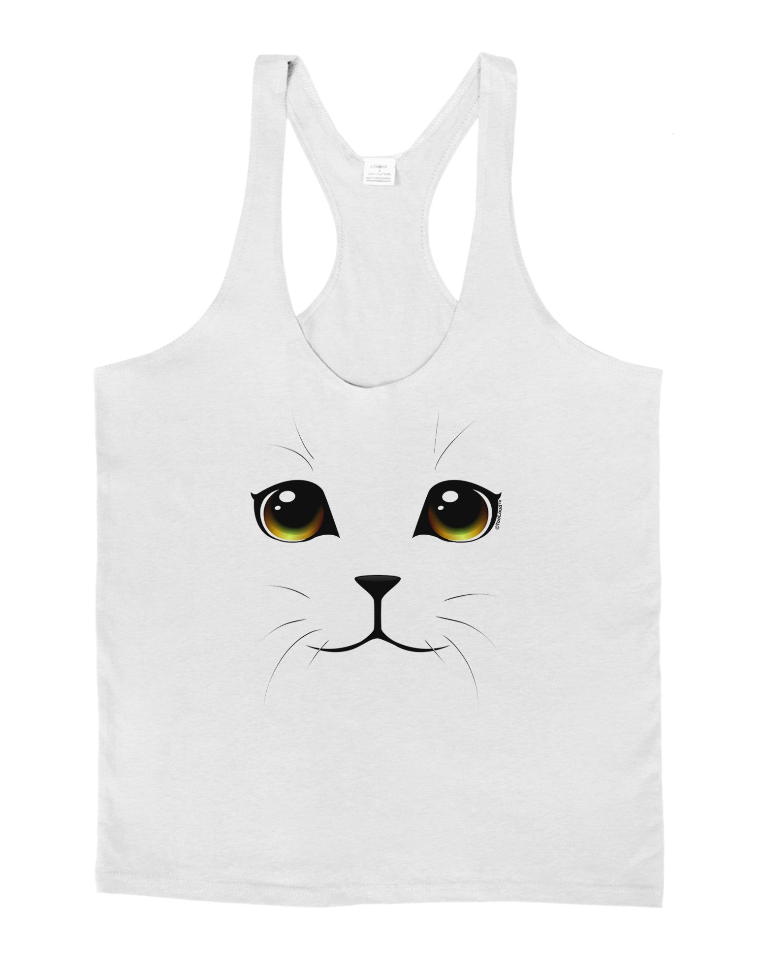 TooLoud Yellow Amber-Eyed Cute Cat Face Mens String Tank Top-Men's String Tank Tops-LOBBO-White-Small-Davson Sales