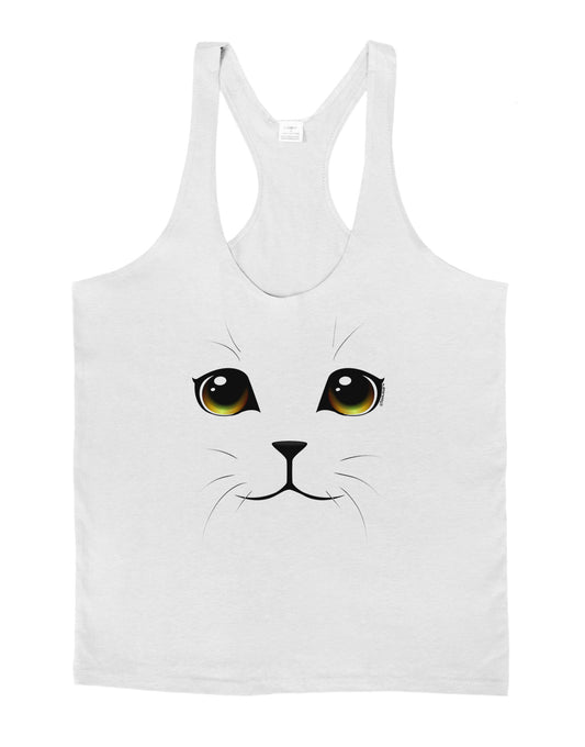 TooLoud Yellow Amber-Eyed Cute Cat Face Mens String Tank Top-Men's String Tank Tops-LOBBO-White-Small-Davson Sales