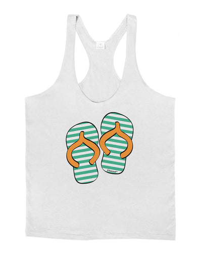 Striped Flip Flops - Teal and Orange Mens String Tank Top-Men's String Tank Tops-LOBBO-White-Small-Davson Sales