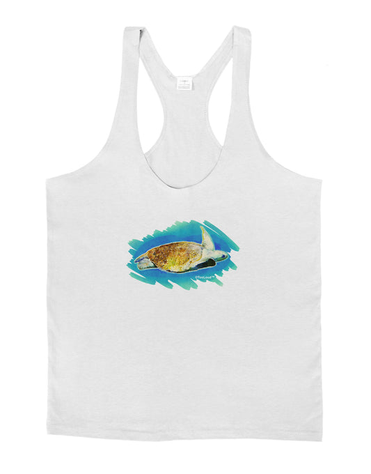 Turtle Watercolor Mens String Tank Top-Men's String Tank Tops-LOBBO-White-Small-Davson Sales