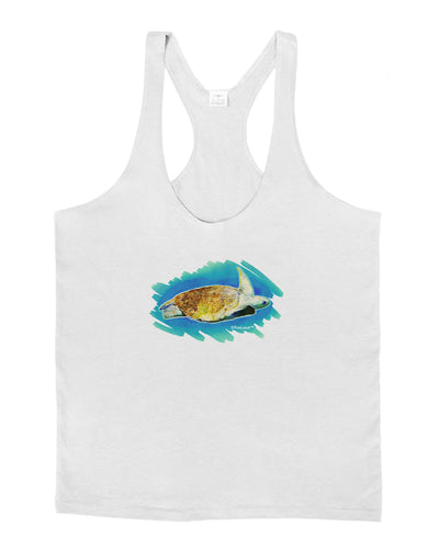 Turtle Watercolor Mens String Tank Top-Men's String Tank Tops-LOBBO-White-Small-Davson Sales