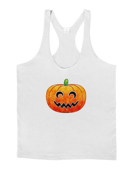 Jack-O-Lantern Watercolor Mens String Tank Top-Men's String Tank Tops-LOBBO-White-Small-Davson Sales