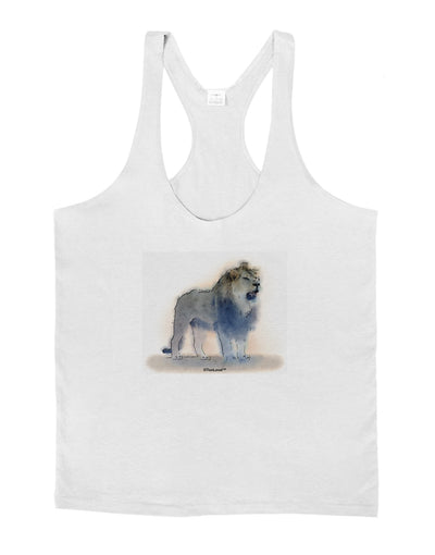 Lion Watercolor B Mens String Tank Top-Men's String Tank Tops-LOBBO-White-Small-Davson Sales