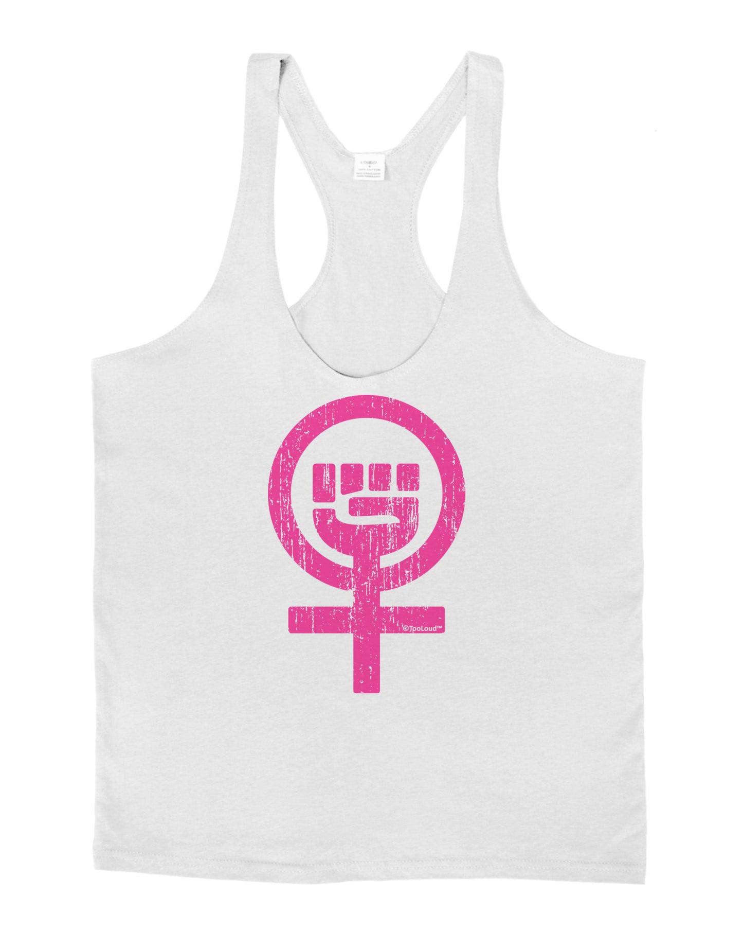 Pink Distressed Feminism Symbol Mens String Tank Top-Men's String Tank Tops-LOBBO-White-Small-Davson Sales