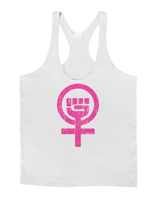 Pink Distressed Feminism Symbol Mens String Tank Top-Men's String Tank Tops-LOBBO-White-Small-Davson Sales