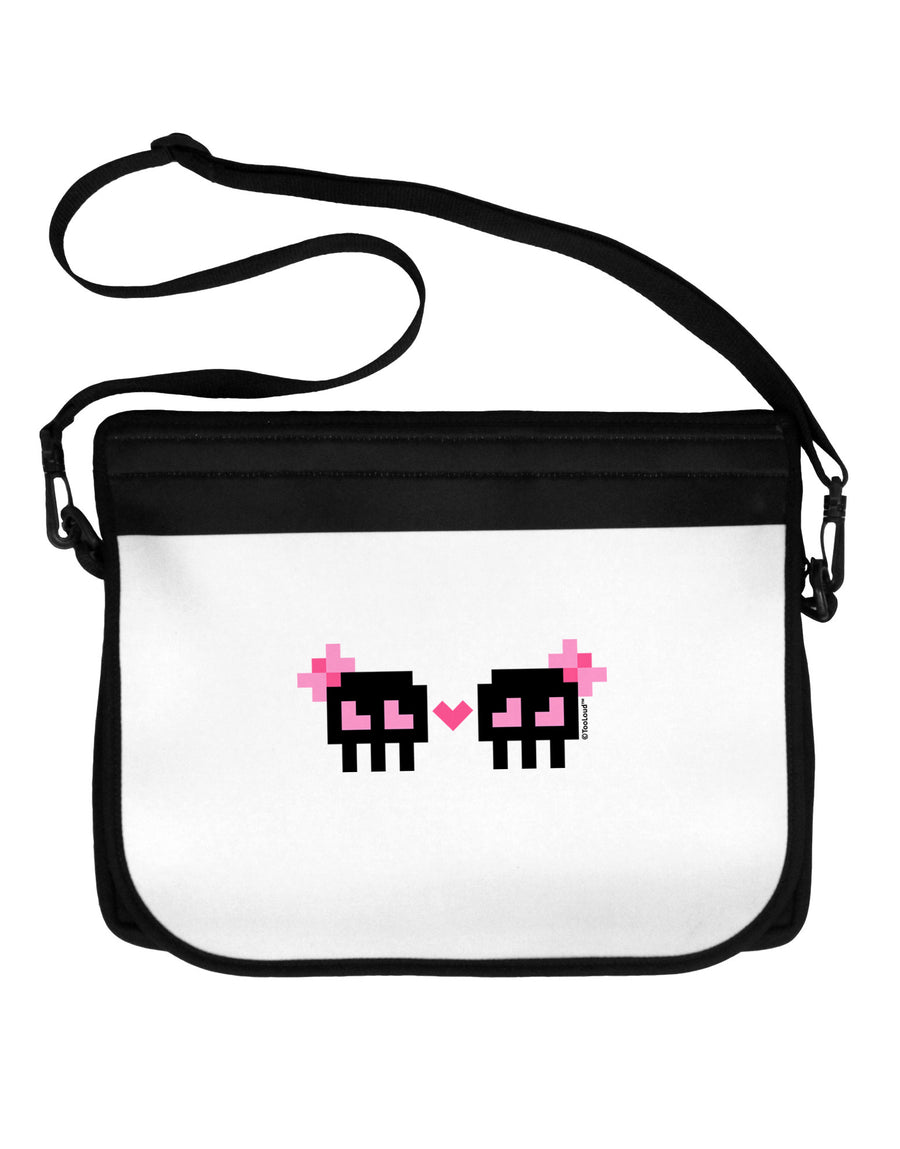8-Bit Skull Love - Girl and Girl Neoprene Laptop Shoulder Bag-Laptop Shoulder Bag-TooLoud-Black-White-One Size-Davson Sales